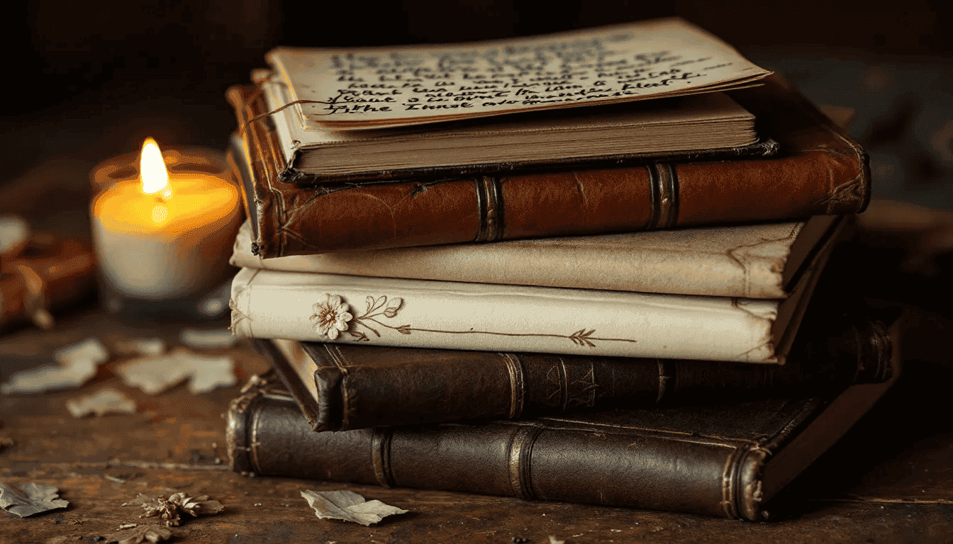 A stack of filled journals showcases a journey of self-discovery and personal growth, symbolizing the power of journal writing as a helpful tool for emotional resilience and intentional living. Each journal represents moments of self-reflection, creativity, and the daily habit of expressing gratitude and processing emotions.