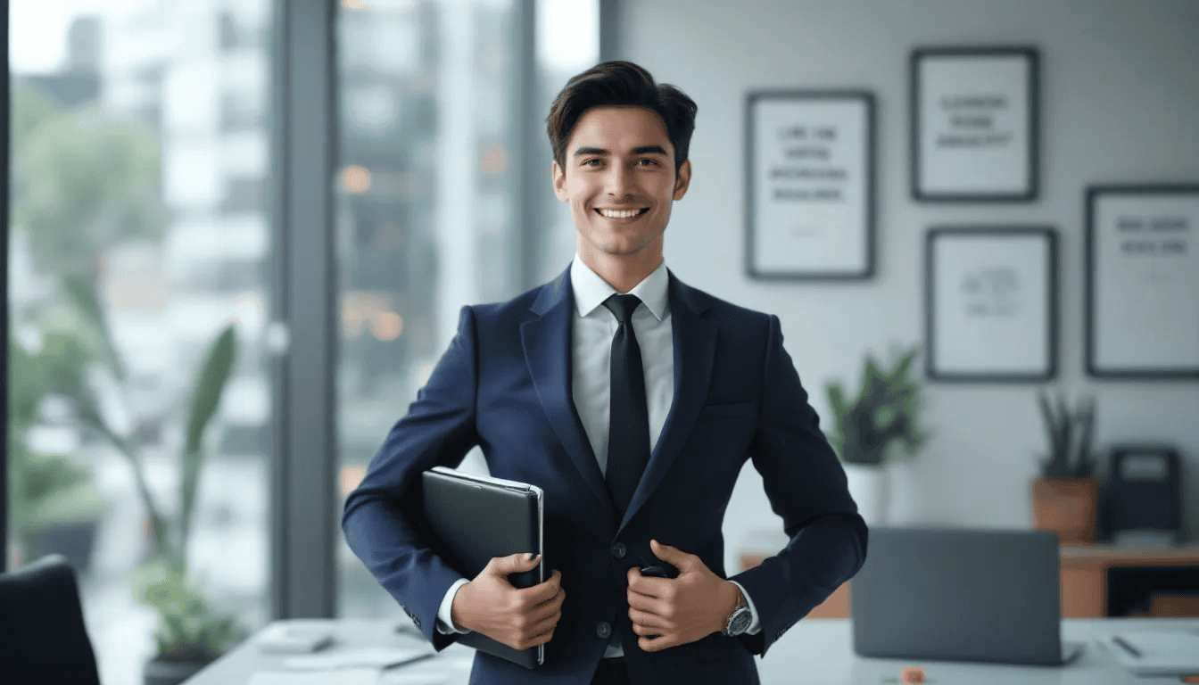 In the image, a confident business professional is multitasking effectively, showcasing the versatility and adaptability of a high-agency generalist. This scene symbolizes the ability to navigate various tasks and industries, highlighting the benefits of being a generalist in achieving business success.