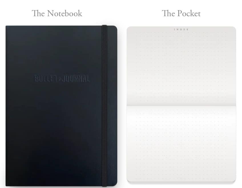 a black notebook and a white notebook